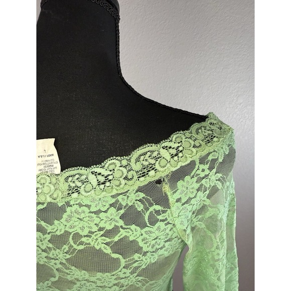 Agaci Too Green Lace Cropped Long-sleeve Fairy Y2K Top Lg L - Picture 5 of 10